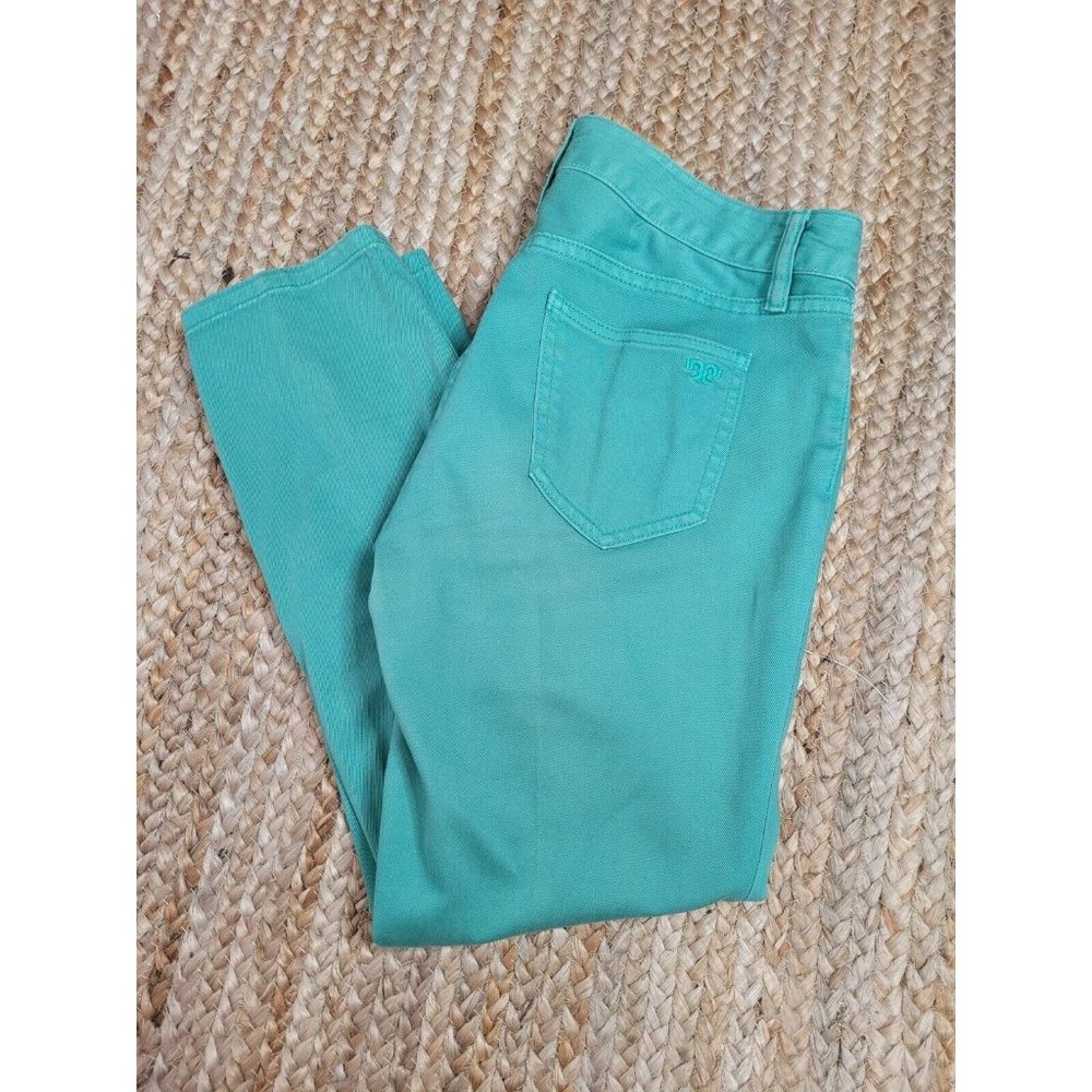 Tory Burch Alexa Cropped Skinny Jeans Sz. 29 Turquoise Denim Logo Pocket
